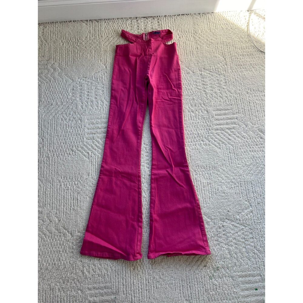 pink edikted cutout flare jeans xs